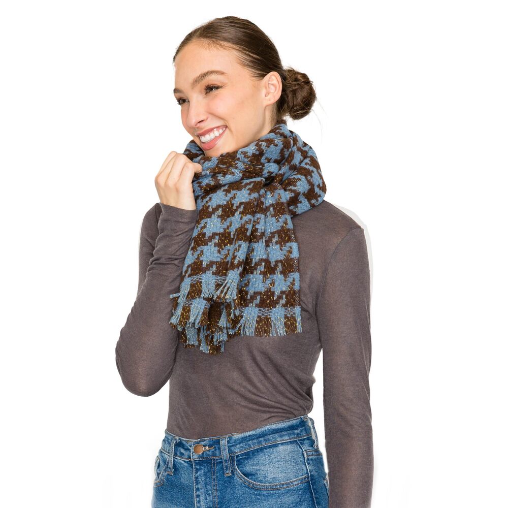 5391 Women's Fall & Winter Blanket Scarf- Houndstooth (blue) (17